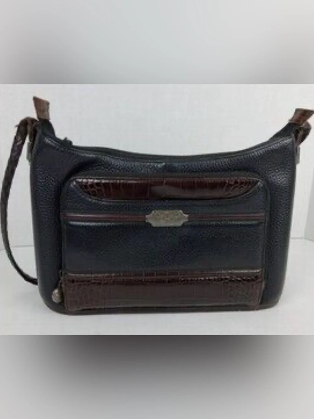 Brighton Black and Brown Croc-Accent Leather Messenger Bag